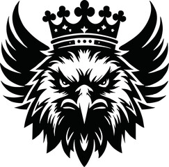 silhouette angry eagle with crown vector logo isolated on white background