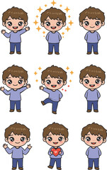 Cute Kawaii Boy Face Expression Set Collection