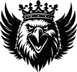 silhouette angry eagle with crown vector logo isolated on white background