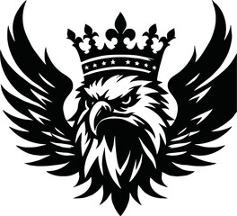 silhouette angry eagle with crown vector logo isolated on white background