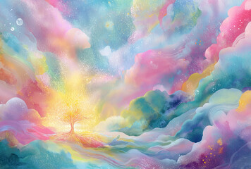 soft, dreamy illustration of an abstract background with flowing forms and pastel colors, 