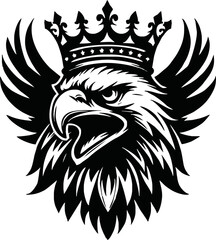 silhouette angry eagle with crown vector logo isolated on white background