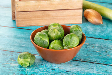 Raw green ripe brussels sprouts