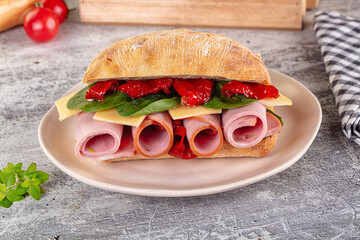 Ciabatta with mortadella, tomato, cheese and spinach