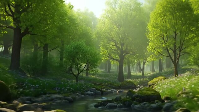 Tranquil forest stream scene