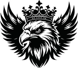 silhouette angry eagle with crown vector logo isolated on white background