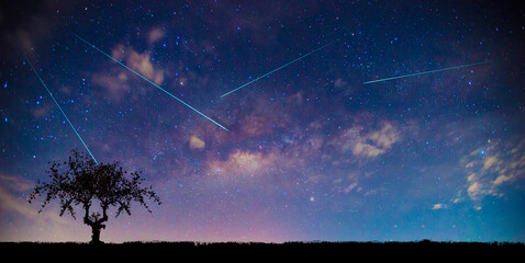comet on blue night sky milky way and star on dark background.Universe filled with stars, nebula...