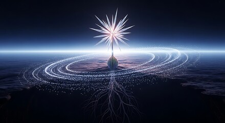 Cosmic sprout magical waters and radiant glow