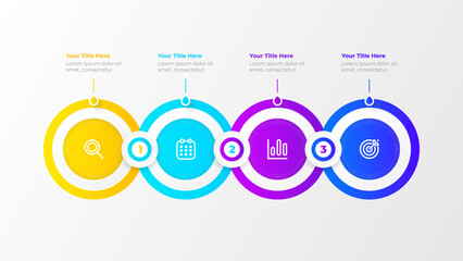 Modern 4 step horizontal infographic template. Ideal for business presentations, workflow processes, timelines, and sequential options.