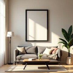 Modern Living Room Sunlit Interior Design Mockup
