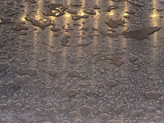 Water Droplets and Reflections on a Textured Surface