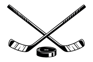  Crossed hockey sticks with puck vector illustration for sports and team game 