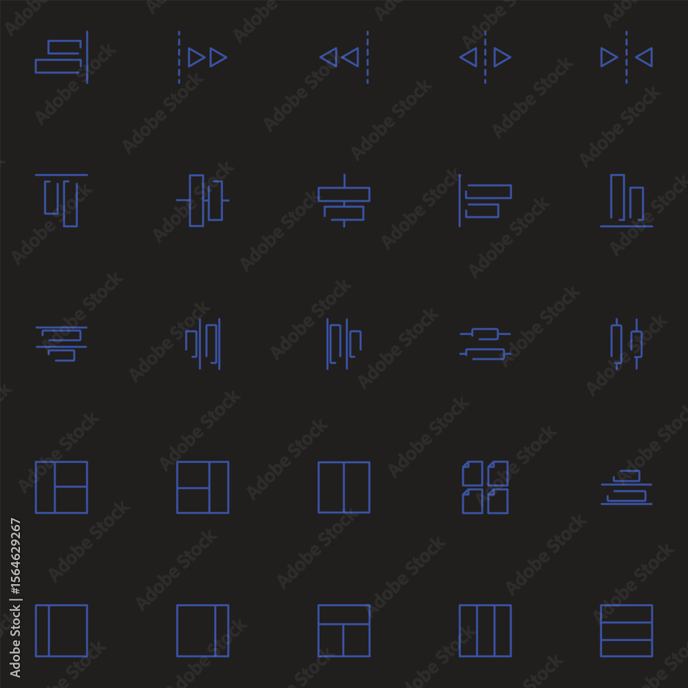 Fototapete collection of modern blue ui icons representing text alignment and layout options