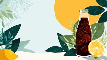 Fototapeta premium Refreshing iced drink in a bottle, surrounded by nature