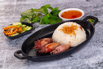 Tasty baby swuid with rice