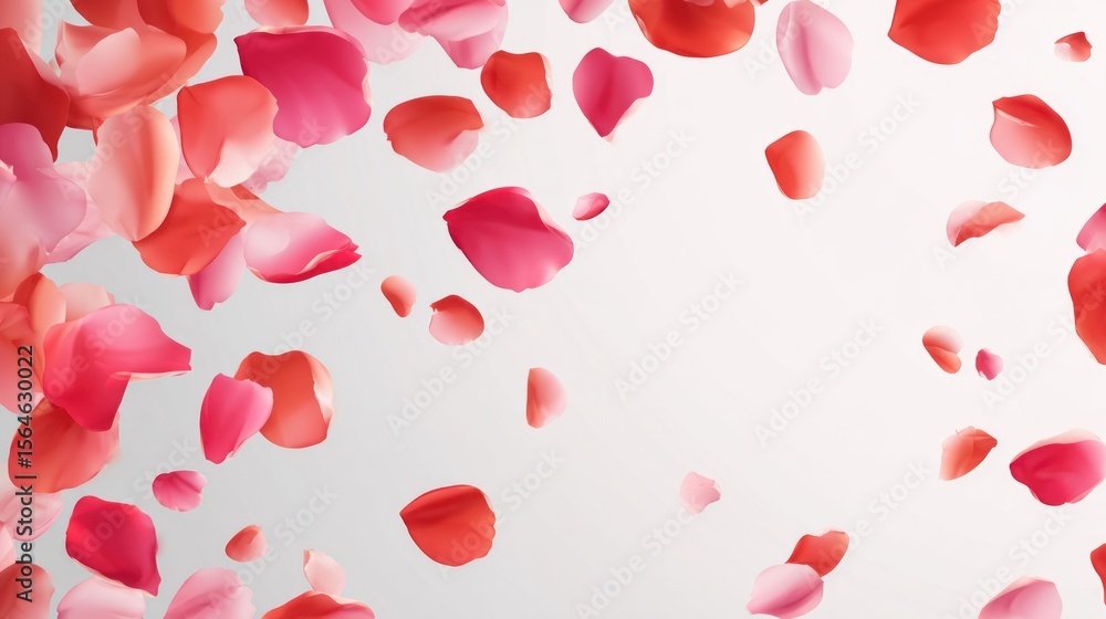 Poster rose petals floating in a soft gradient background