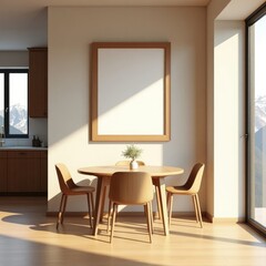 Fototapeta premium Modern Minimalist Dining Area Sunlit Apartment Interior Design