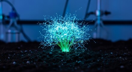 Luminous plant in dark soil shines