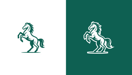 Rearing horse silhouette logo in minimalist vector style, generative ai