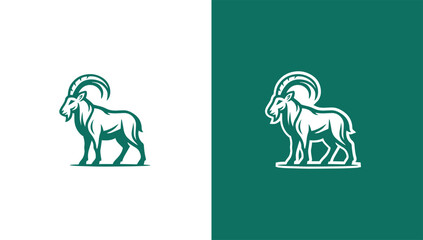 Full body mountain goat silhouette logo in minimalist vector style, generative ai