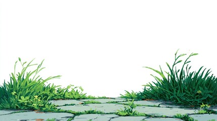 A paved path bordered by grass