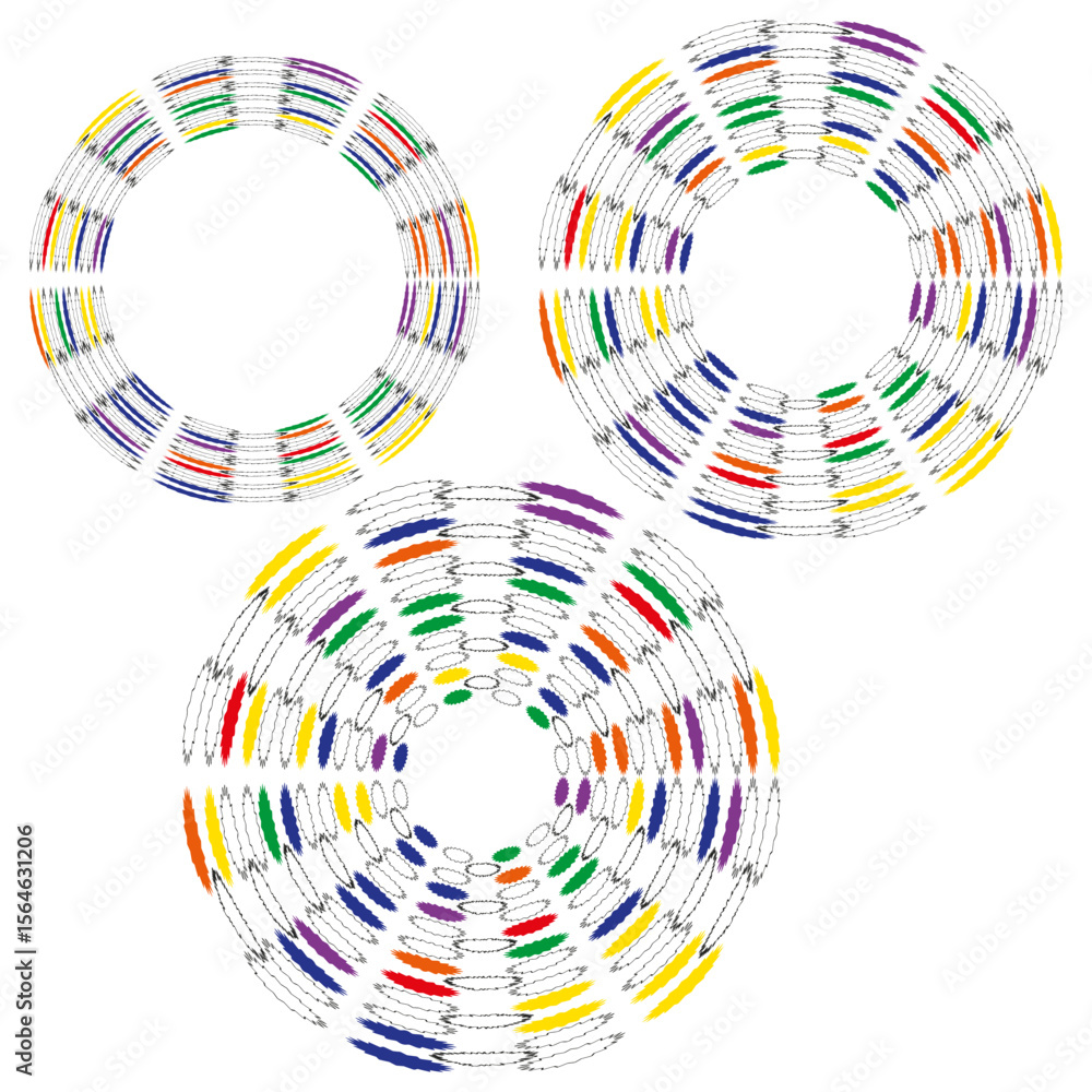 Poster colorful geometric rings. abstract circular elements. vibrant intersecting patterns. vector modern d