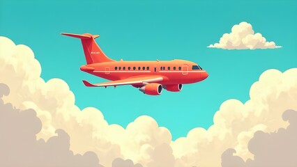 Colorful aircraft soaring through a bright sky with fluffy clouds at twilight