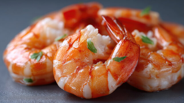 Plated shrimp with herbs, firm texture and appetizing color