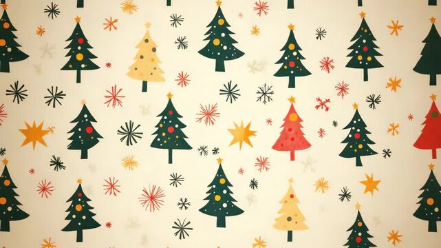 Christmas tree holiday decoration festive background colorful star winter celebration seasonal design green tree red tree yellow tree ornament dot joyful atmosphere seamless print colorful