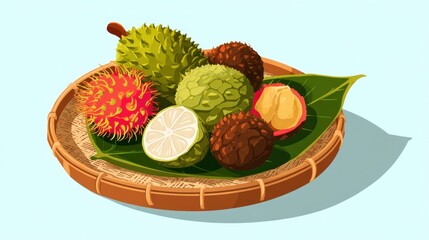 Tropical fruits in a woven basket