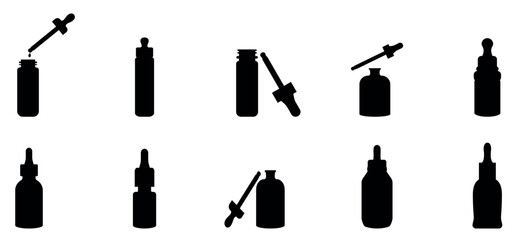 Fragrance oil isolated vector silhouette. Essential oils icon featuring dropper bottles Pipette dropper bottle, Vector illustration