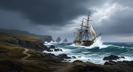 Fototapeta premium A Roman warrior ship sailing in the sea
