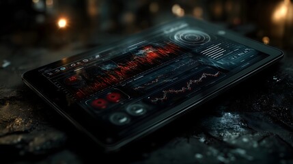 Floating data tablet futuristic setting digital display