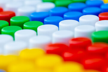 Colorful Childrens Construction Kit Pieces Arranged Neatly in a Playful Setting for Creative Activities