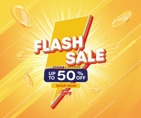 Sale signs and online shopping on the phone. mega sale and flash sale and payday