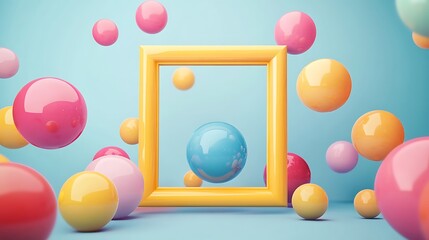 Vibrant spheres float around a frame in this modern digital composition