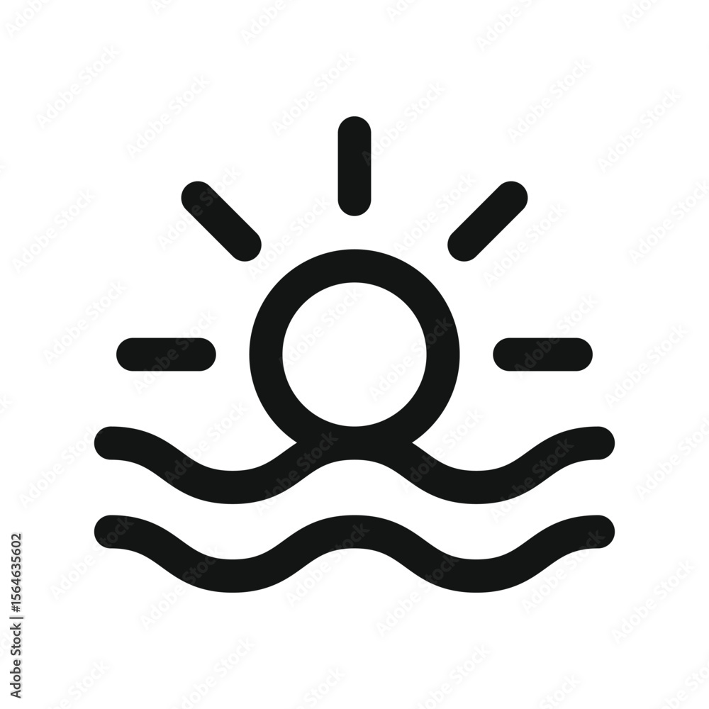 Poster sunset sea ui icon, sun and sea simple line user interface vector symbol with editable stroke