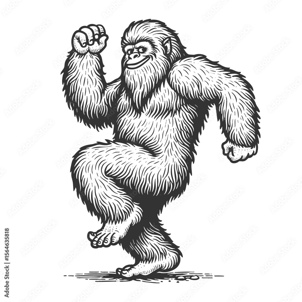 Poster dancing yeti sketch engraving generative ai fictional character vector illustration. scratch board i