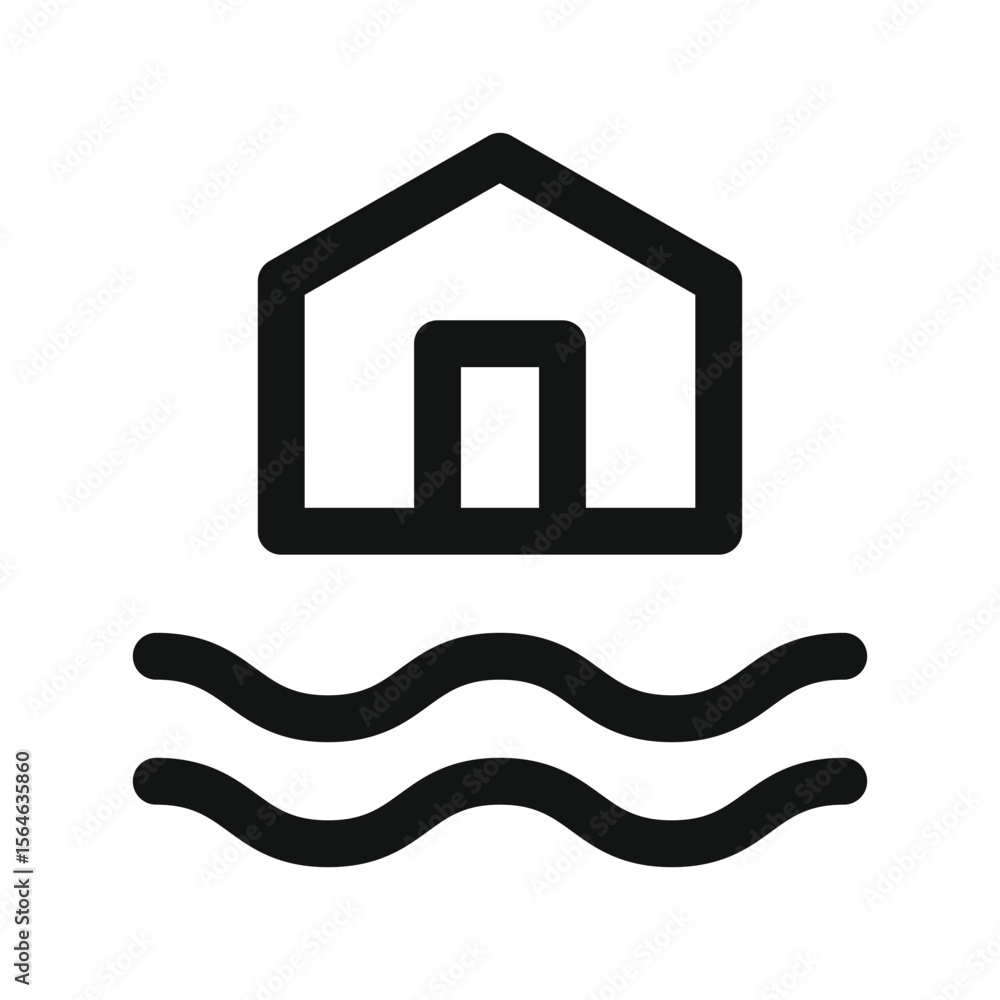 Poster house by the sea ui icon, beach house simple line user interface vector symbol with editable stroke