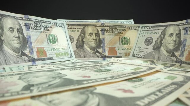 American dollar bills USD. Many 100 dollars paper money.