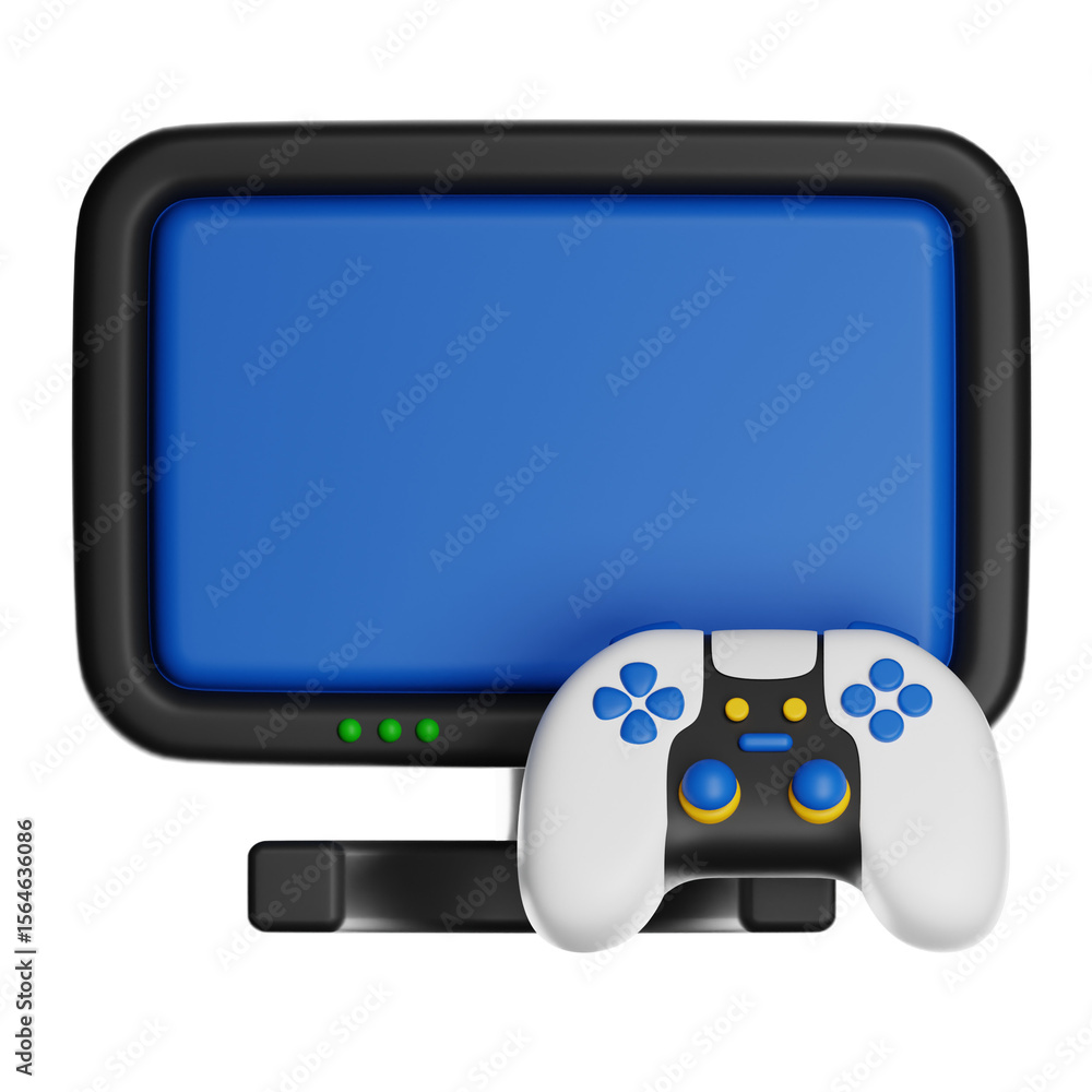 Fototapete gamepad leaning on a monitor with transparent background: playing videogames on a pc gaming setup