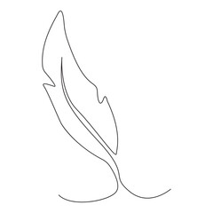 Bird feather continuous single one line hand drawn to outline vector art illustration
