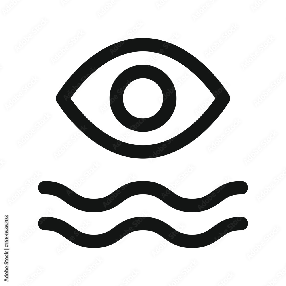 Poster sea view ui icon, eye with sea waves simple line user interface vector symbol with editable stroke