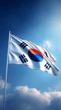 South Korean Flag Waving in a Bright Blue Sky
