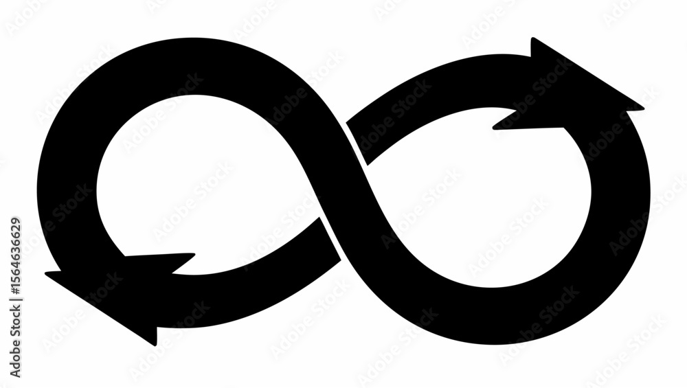 Poster a black infinity symbol with arrows at both ends indicating a continuous looping motion on a white b
