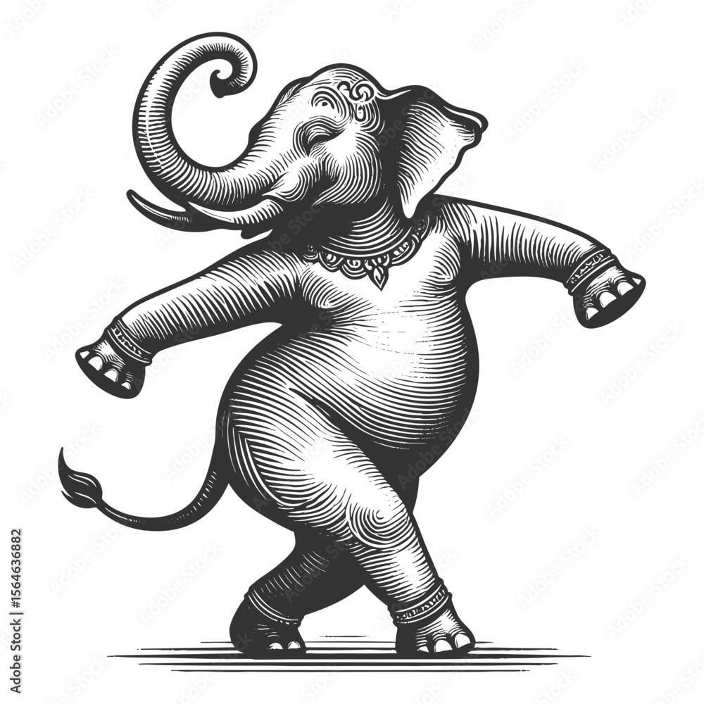 Poster dancing elephant sketch engraving generative ai fictional character vector illustration. scratch boa