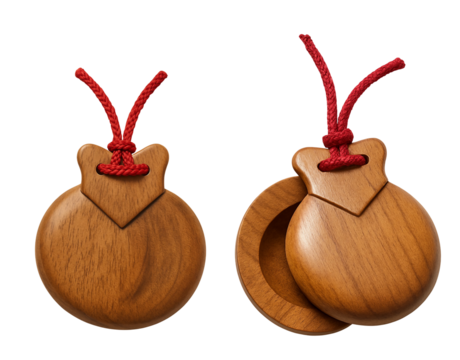Wooden Castanets with Red String 
