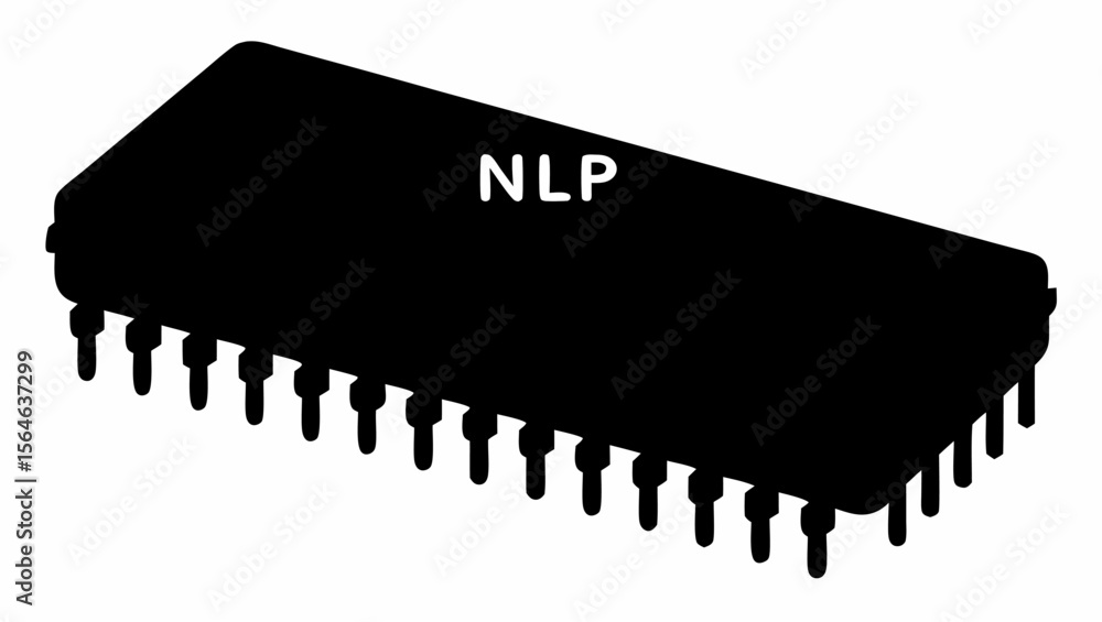 Aufkleber illustration of a black integrated circuit chip with the letters nlp on it in a white background vie