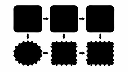 Diagram showing transformation of rounded rectangles to decorative shapes with arrows in black and white