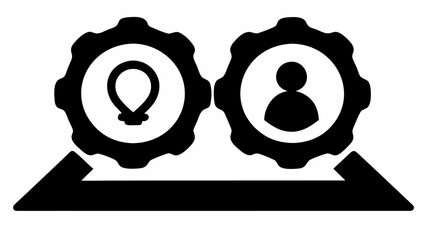 Two gears containing gender symbols connected by a triangle shape on a white background image view